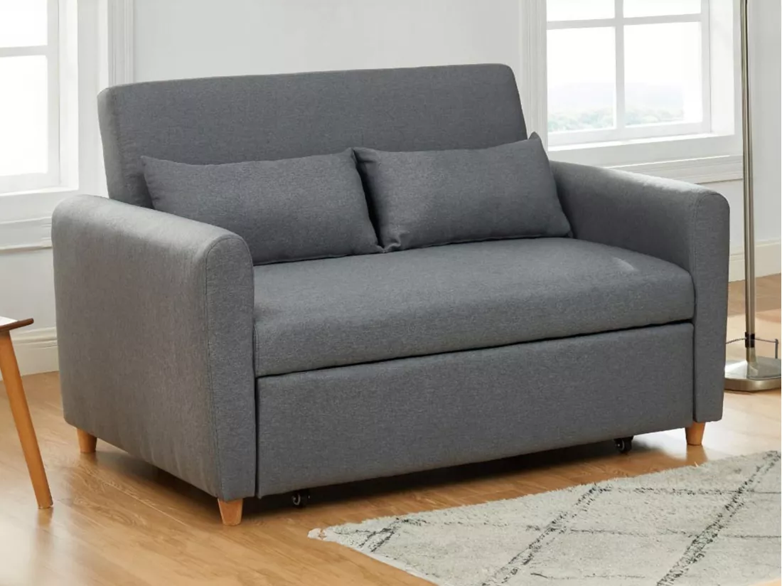 Canapé 2 places convertible en tissu gris AYLA