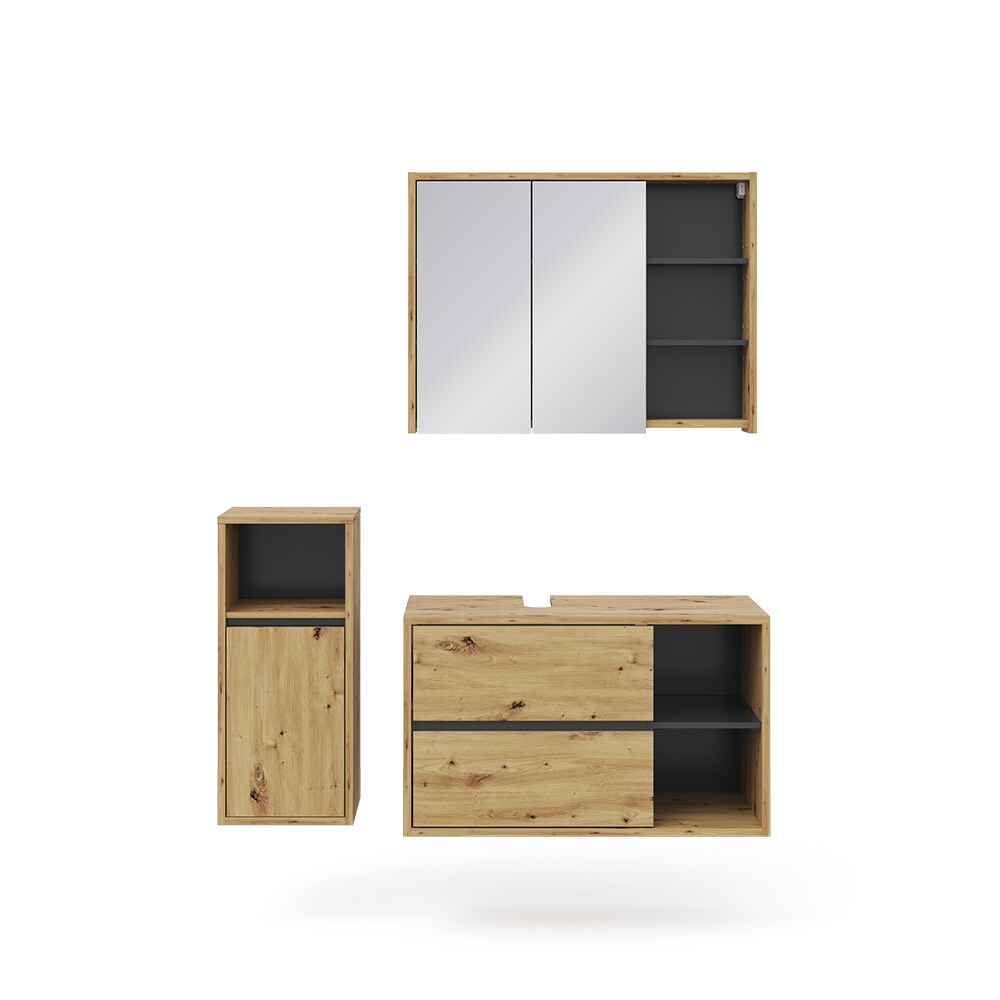 Vicco Badmöbelset Viola Eiche Anthrazit modern Badezimmerschrank Badschrank Badezimmermöbel Waschtischunterschrank Spiegelschrank Midischrank Schranktür Schrankfach Ablage Aufbewahrung