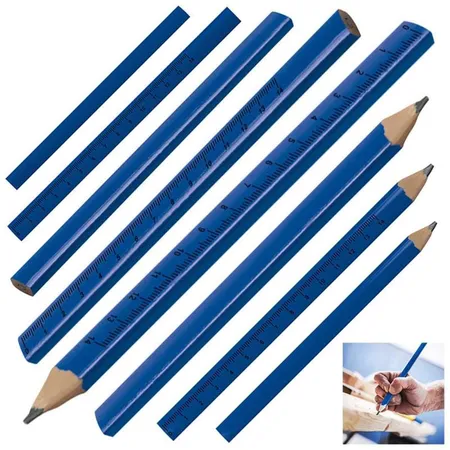 Easy Gifts Zimmermannsbleistifte mit aufgedrucktem Lineal 17,5 cm, blau, 10 Stück