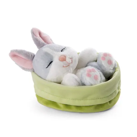 NICI Kuscheltier Hase grau 12cm schlafend im Körbchen