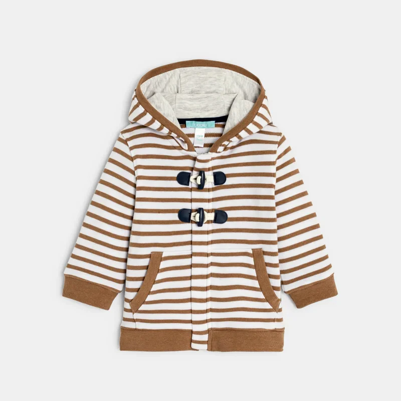 Sweat zippé à capuche molleton rayé marron bébé garçon Marron