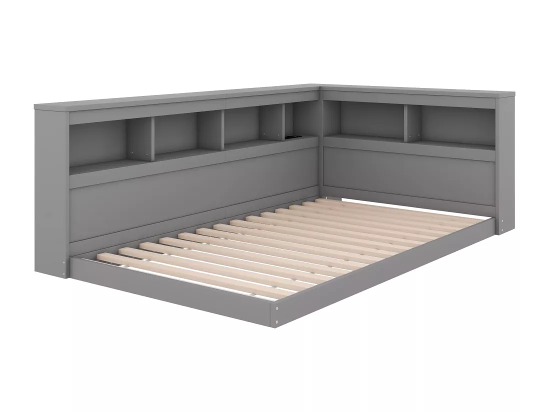 Lit banquette 90x200cm - avec Ports de USB et rangements - Gris