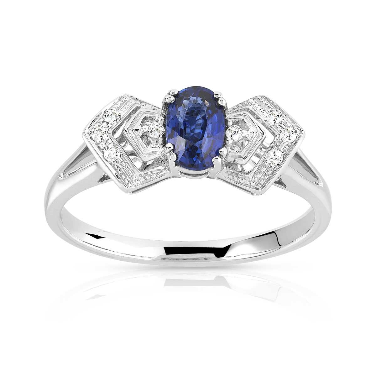 Bague or 750 blanc saphir et diamant
