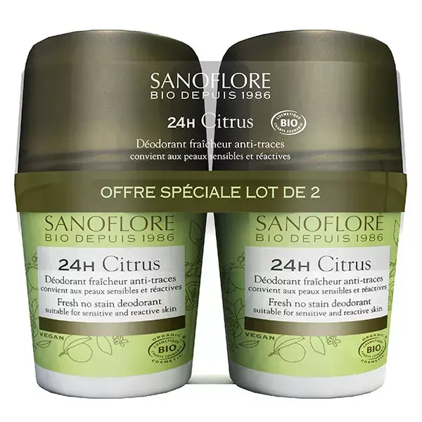 Desodorante Roll-On Sanoflore Citrus 24h Orgânico - Pacote com 2 x 50ml