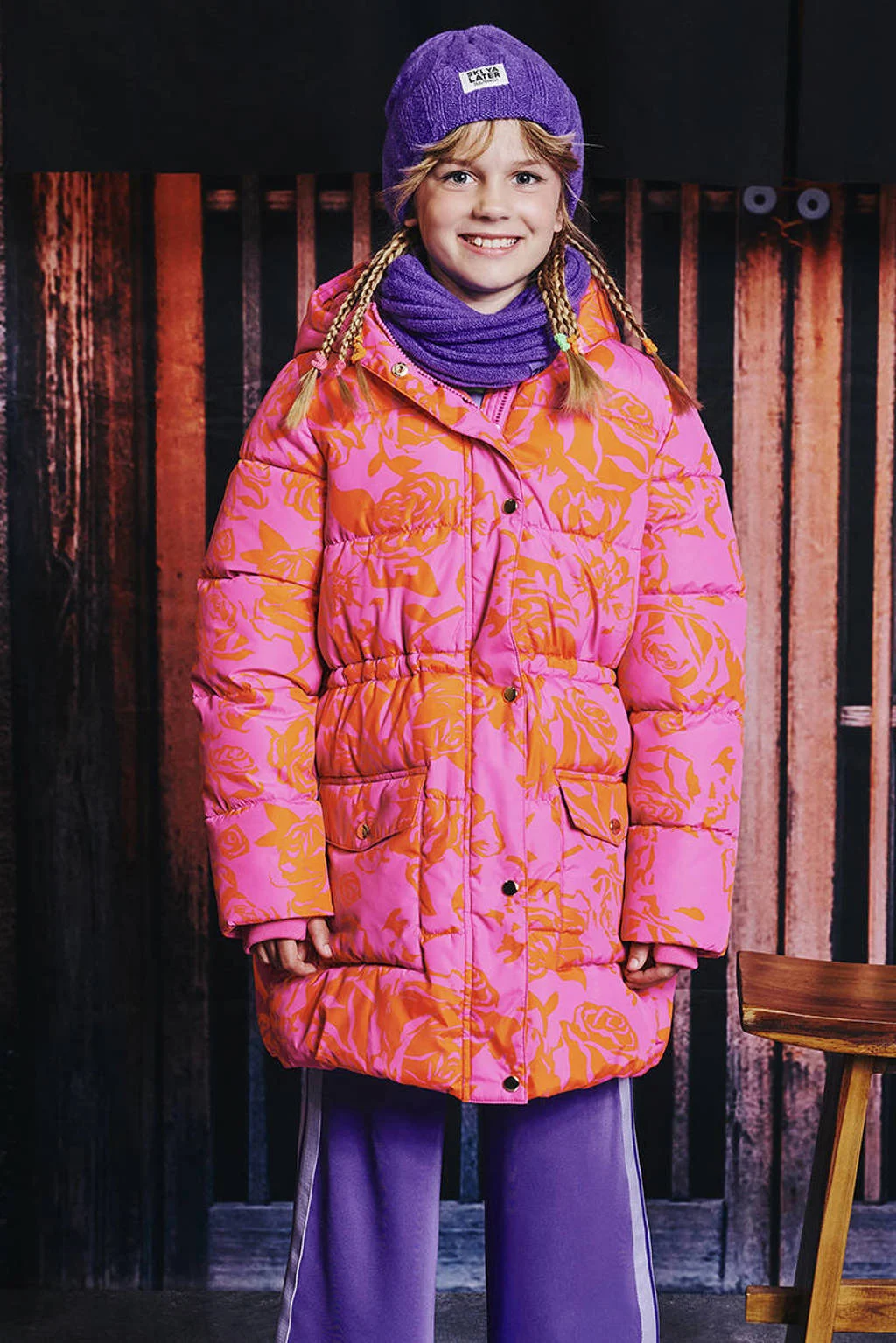 Z8 kids gewatteerde winterjas Rosalia roze/oranje