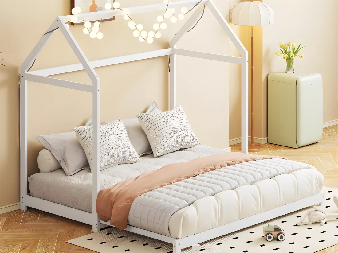Lit cabane extensible - 90(180) x 190 cm - canapé-lit avec sommier à lattes - Blanc