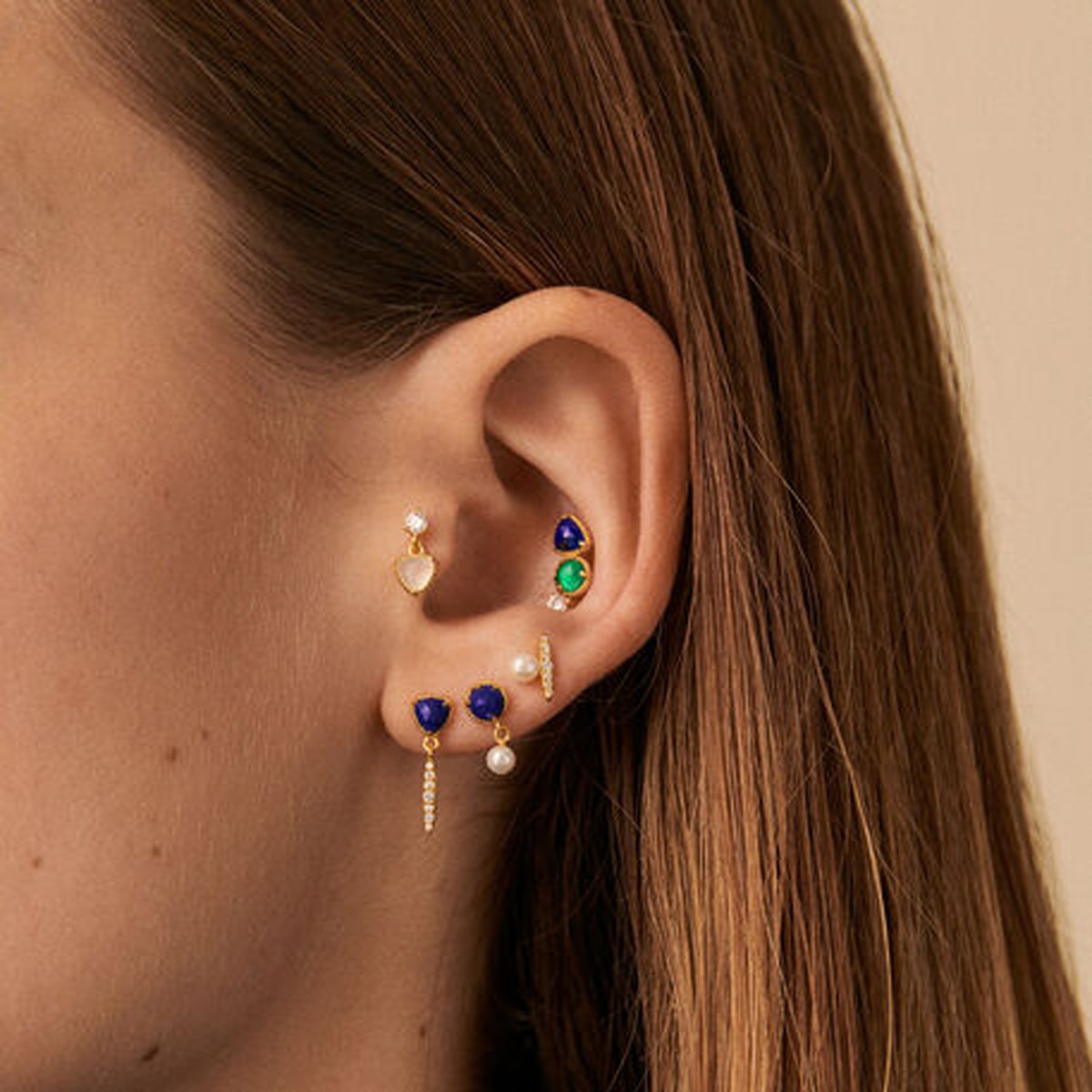 Boucle d'oreille individuelle Agatha Mix et Match dorée Lapis Lazuli