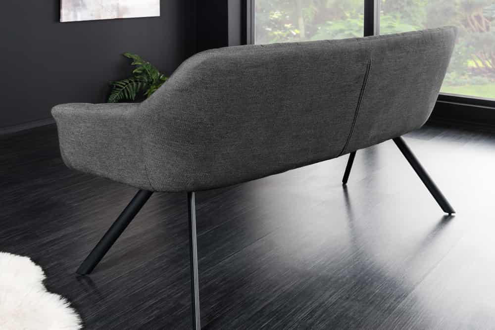 Esszimmer Sitzbank PAPILLON 165cm anthrazit Flachgewebe mit Lehnen schwarzes Metallgestell