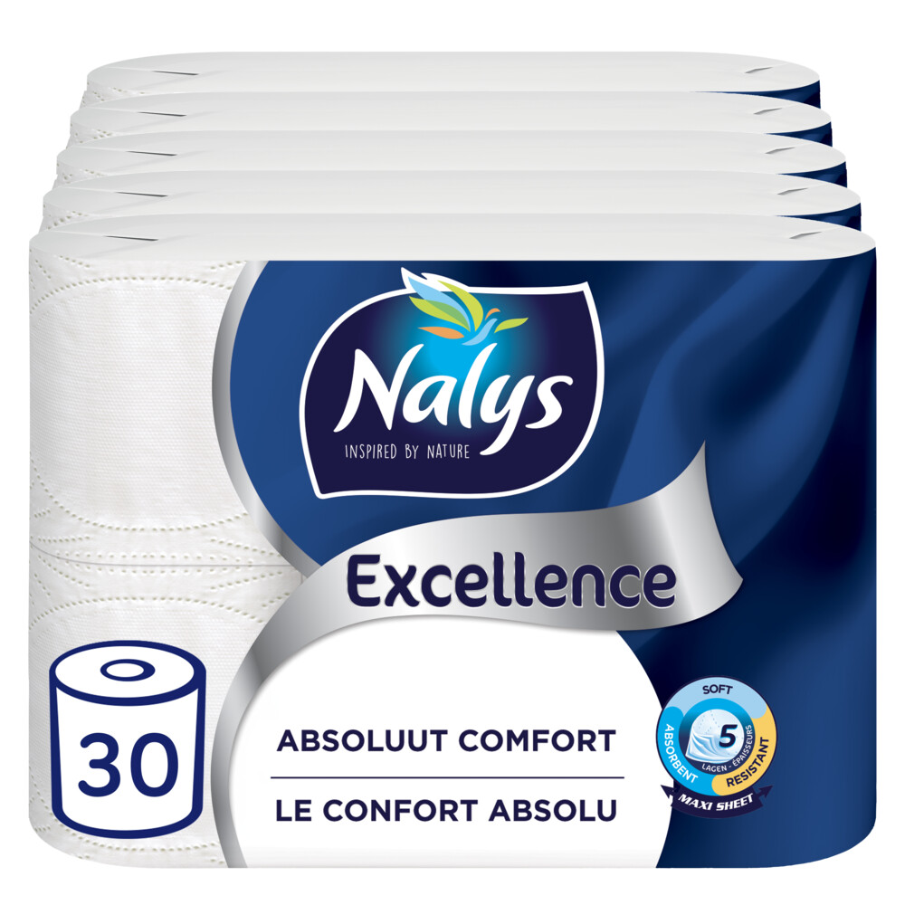 5x Nalys Excellence Maxi-Vel Toiletpapier In Papieren Verpakking 5-Laags6 stuks
