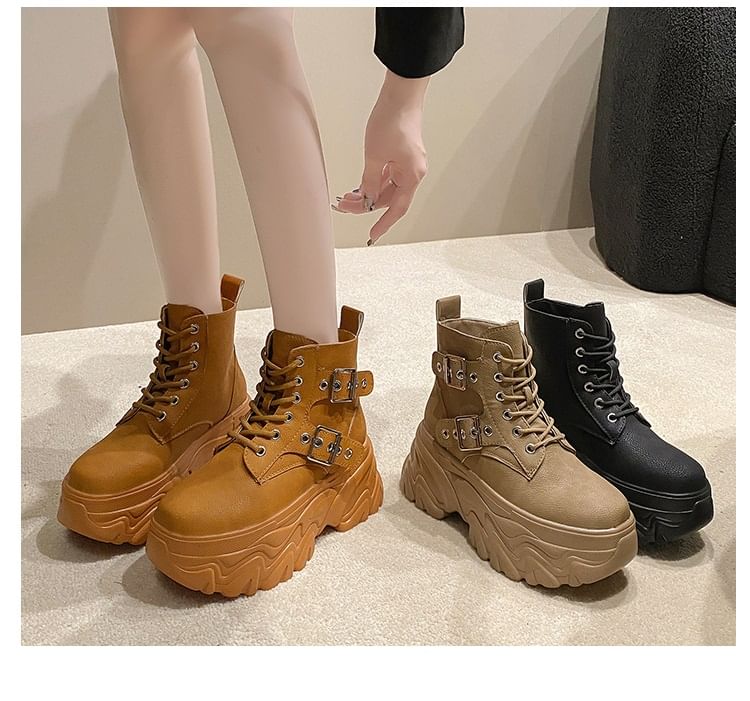 Sleeko - Platform High Top Sneakers met Gesp en Vetersluiting