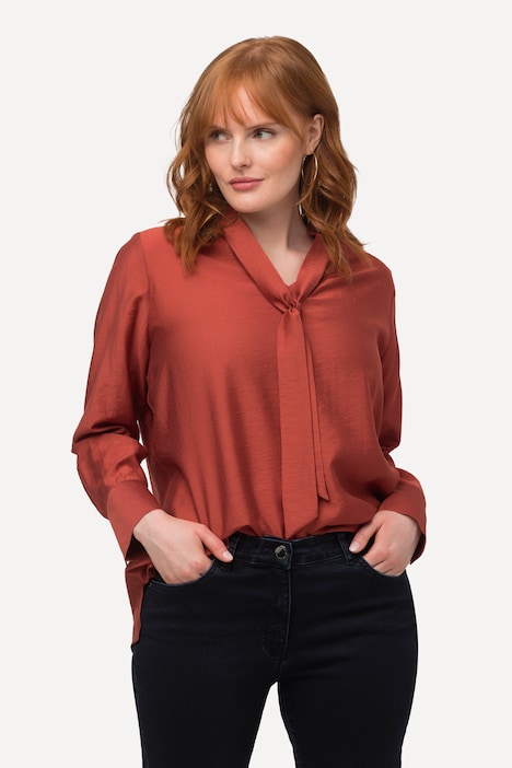 Schluppen-Bluse, Mikrostreifen, V-Ausschnitt, Langarm