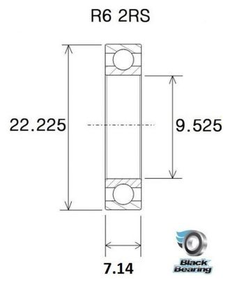 Roulement Black Bearing R6-2RS 9.53 x 22.23 x 7.14 mm