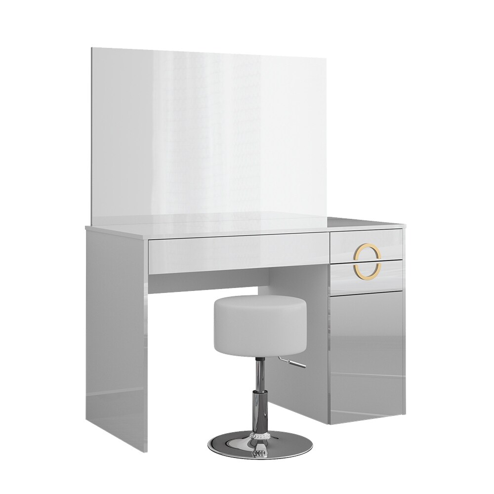 Vicco Schminktisch Adela Weiß Hochglanz, 115 x 76,4 cm mit Spiegel, Hocker