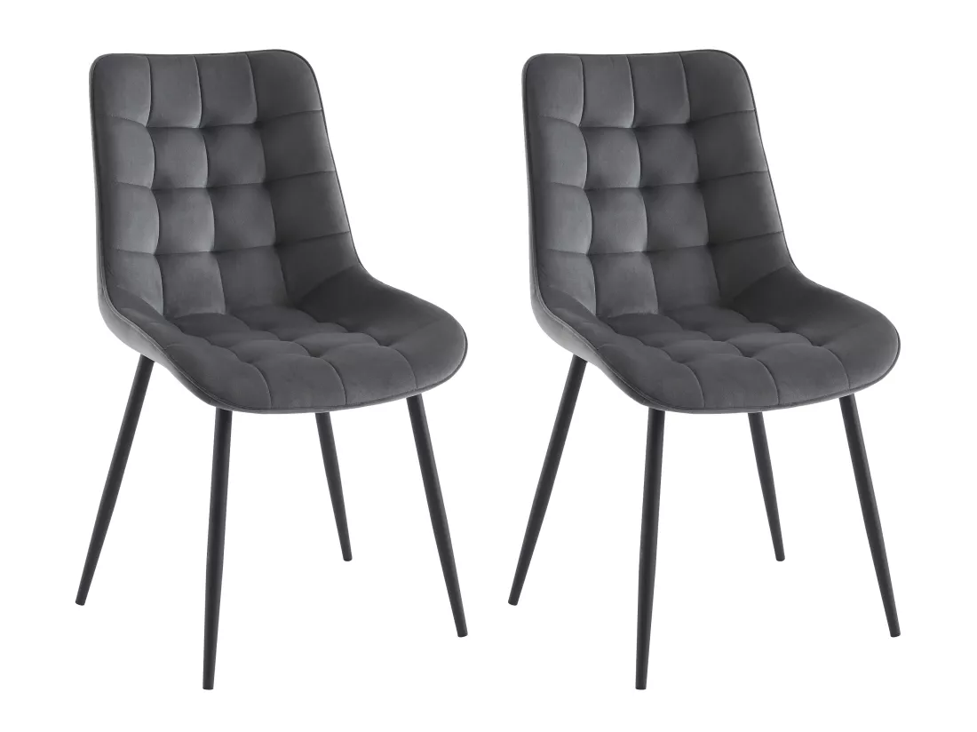 Lot de 2 chaises matelassées - Velours et métal noir - Gris - OLLUA