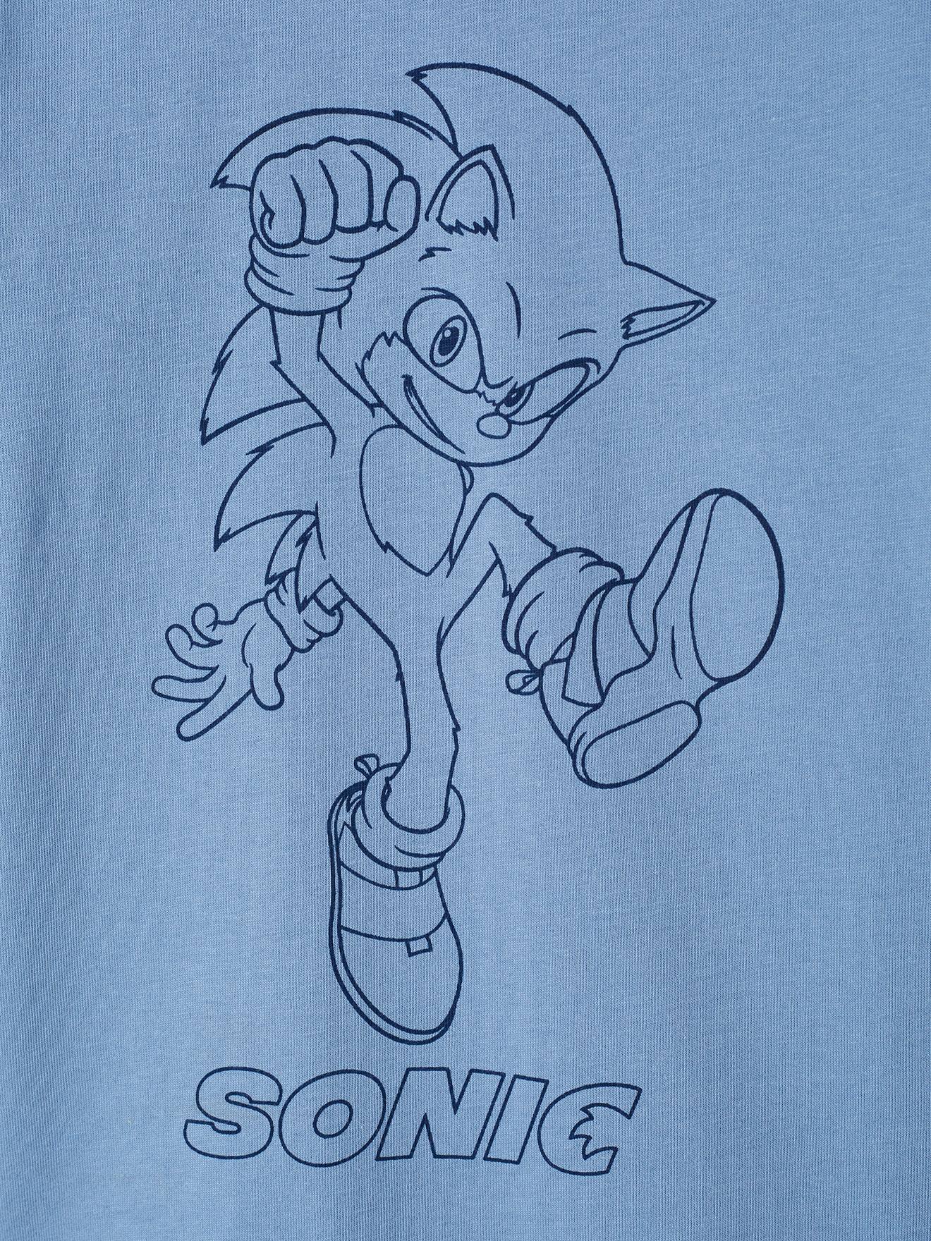 Camiseta de manga comprida Sonic®, azul médio, lisa com estampas.
