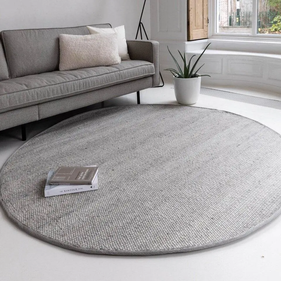Interieur05 Wollen Vloerkleed Rond Lichtgrijs Vik - 200 x 200 cm