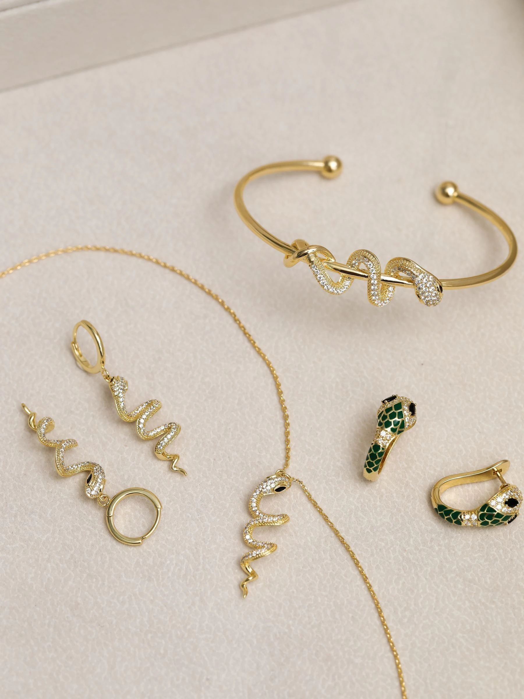 Inicio Tone Emerald Snake Hoop Earrings