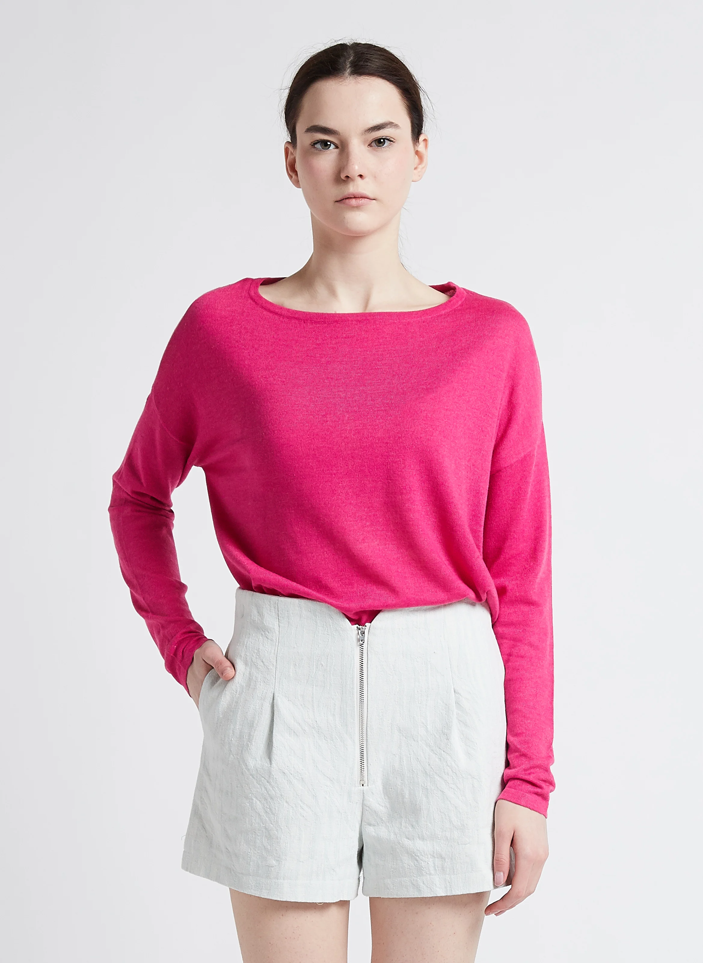 VIABELLA - Pull col bateau en maille mélangée | Rose