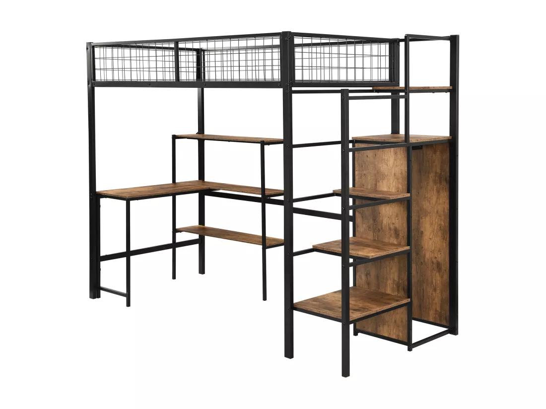 90 * 200cm lits superposés, lit en fer, sous la table, plusieurs étagères, armoire intégrée, noir