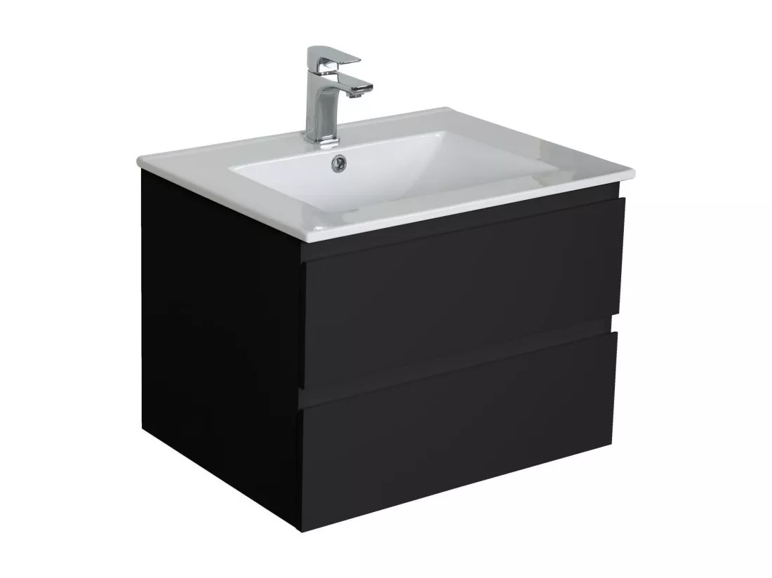 Meuble simple vasque noir carbone 60cm + vasque