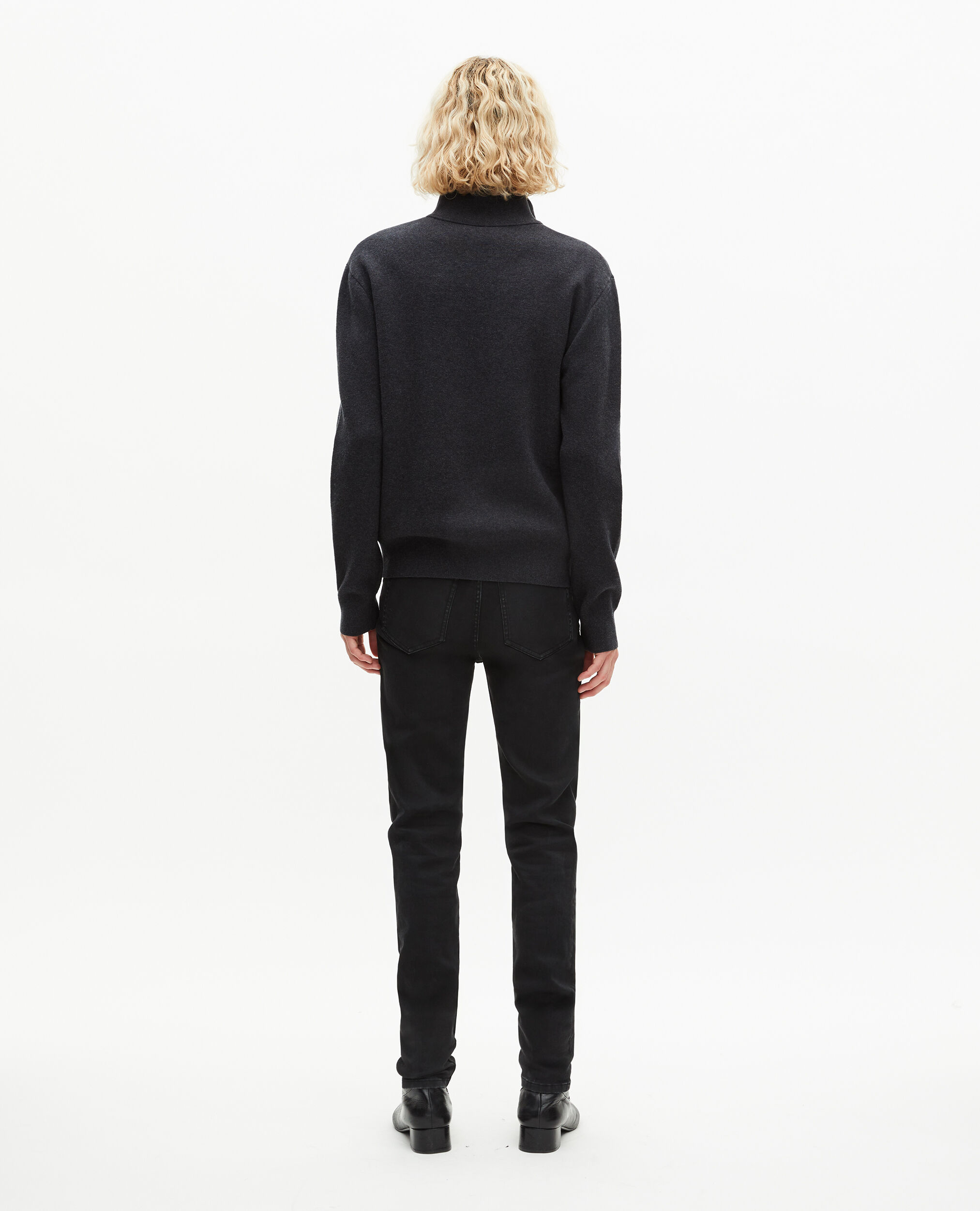 Pull col camionneur en laine double face gris