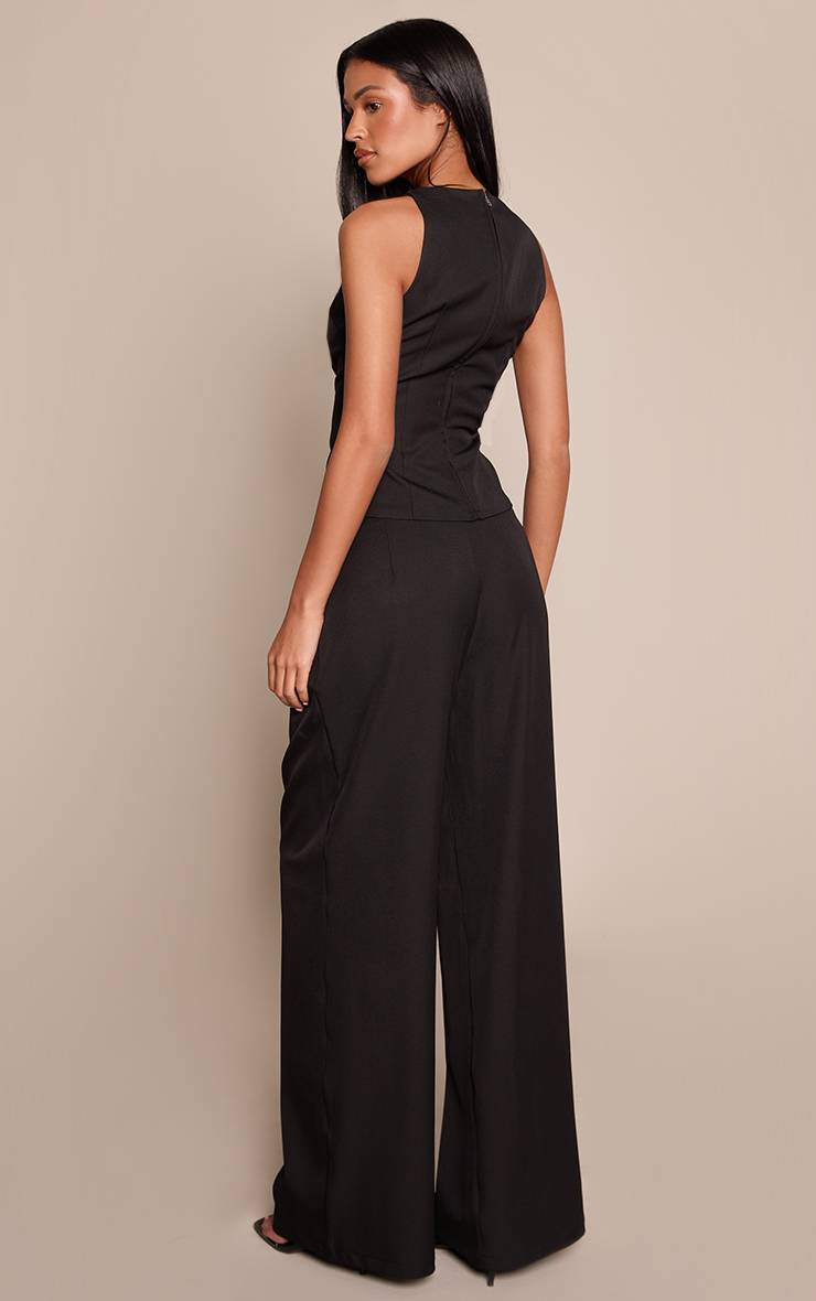 Noir Pantalon Large Taillé Tissé Co-ord Pour Grande Taille