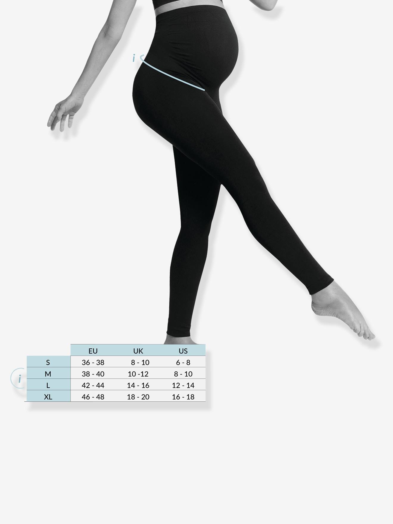 Leggings de maternidade CARRIWELL em tecido elástico com espuma viscoelástica, tamanho médio, pretas, lisas.
