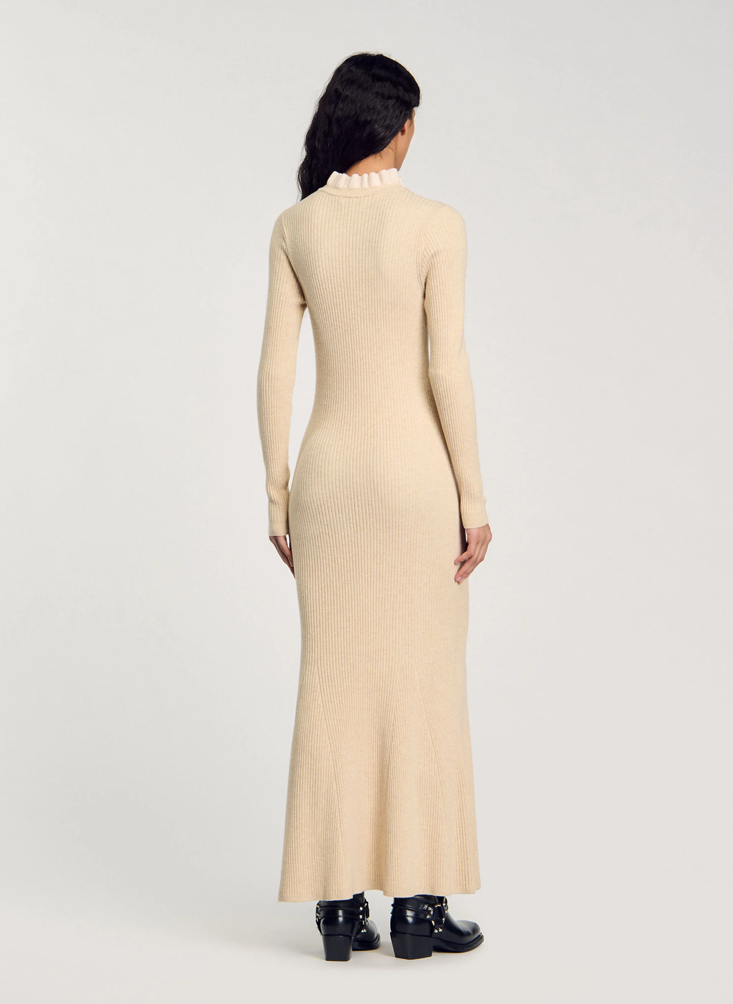 Robe longue col volanté| Beige