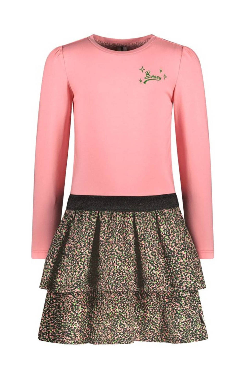 B.Nosy jurk Daphne met all over print roze/zwart/lichtgroen