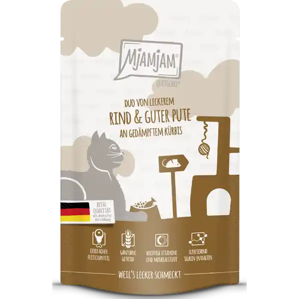 Quetschie - Duo von leckerem Rind & guter Pute an gedämpftem Kürbis 125g
