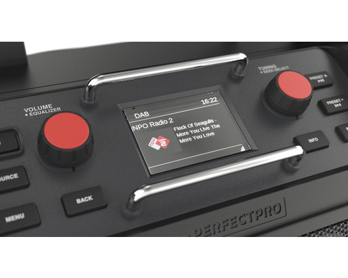 PerfectPro ROCKPRO bouwplaatsradio met DAB+ en FM-ontvangst, Bluetooth, inclusief oplader en geïntegreerde lithiumbatterij, AUX- en USB-ingang, IP65