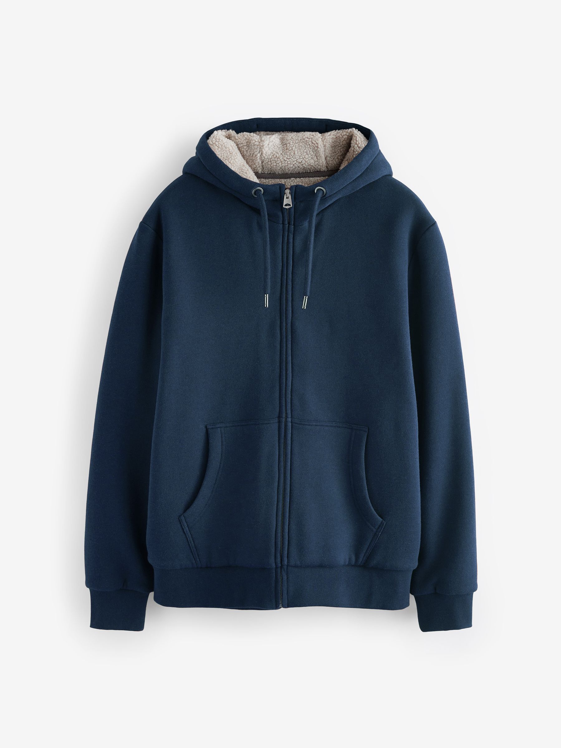 Donkerblauw - Borg hoodie met fleecevoering en volledige ritssluiting