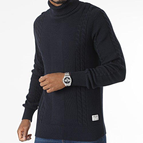Pull Col Roulé Cogrid Cable Bleu Marine