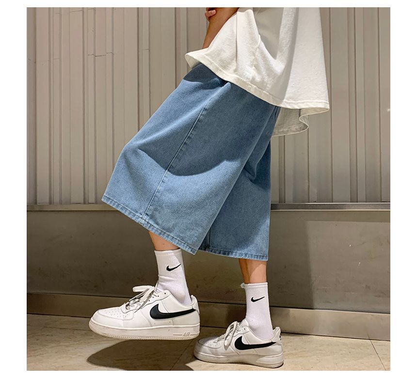 Posive - Denim shorts met hoge taille en wijde pijpen