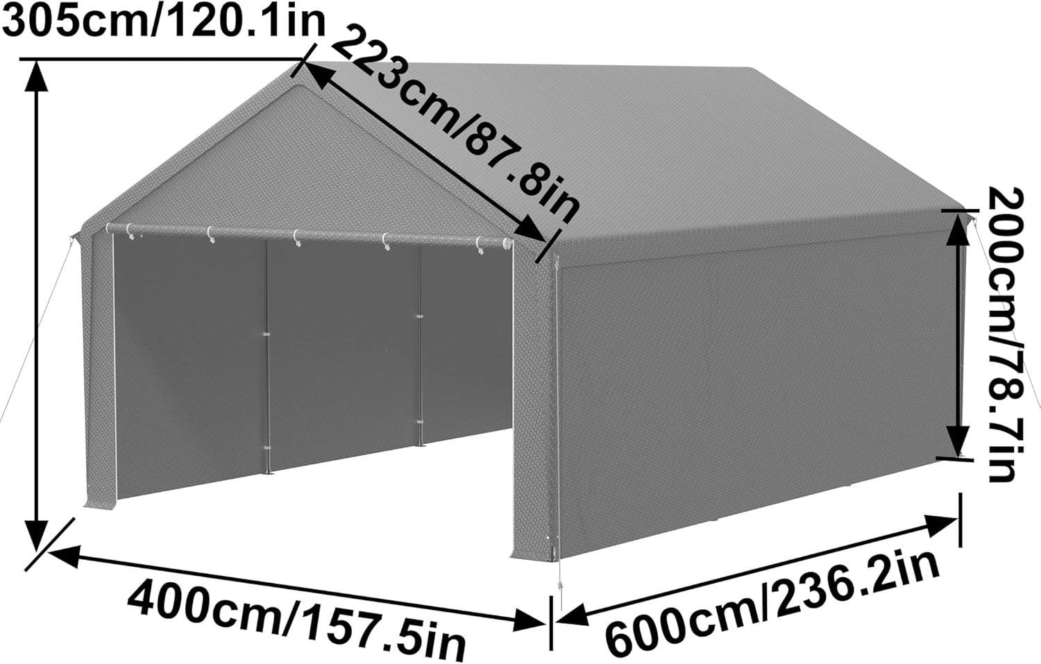 Aufun Carport Zeltgarage 4x6m, Wasserdichtes Lagerzelt mit PE-Dach, Reißenresistenter Garagenzelt mit abnehmbaren Seitenwänden, UV-beständig Winterfest Unterstand für Auto, SUV, LKW, Boot, Grau