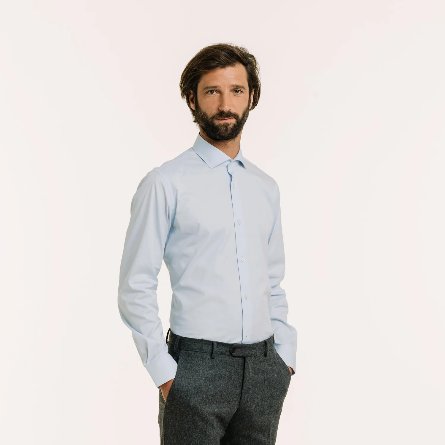 Fitted shirt in sky blue double-twisted Oxford