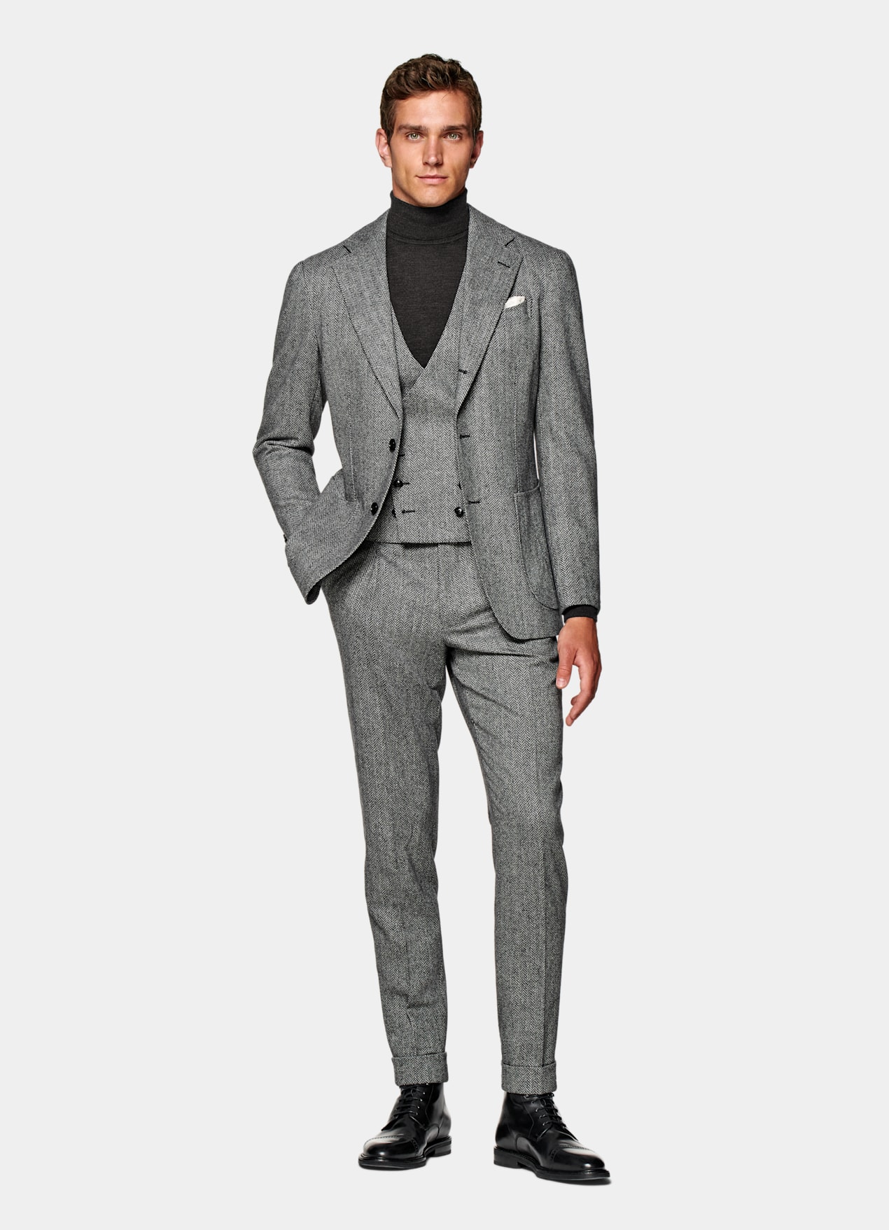 Costume trois pièces Havana coupe Tailored gris moyen à chevrons