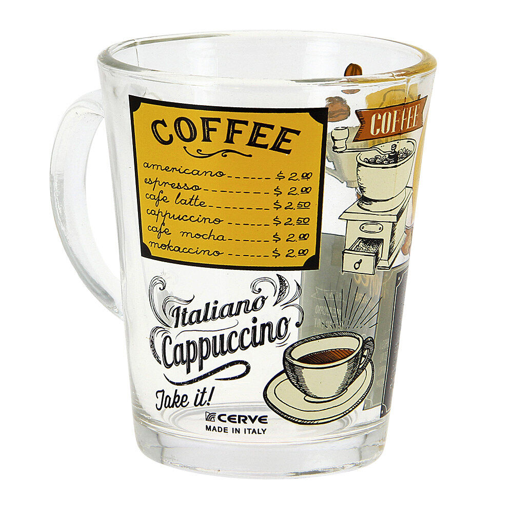 Mug en verre 31 cl transparent motif Menu Café