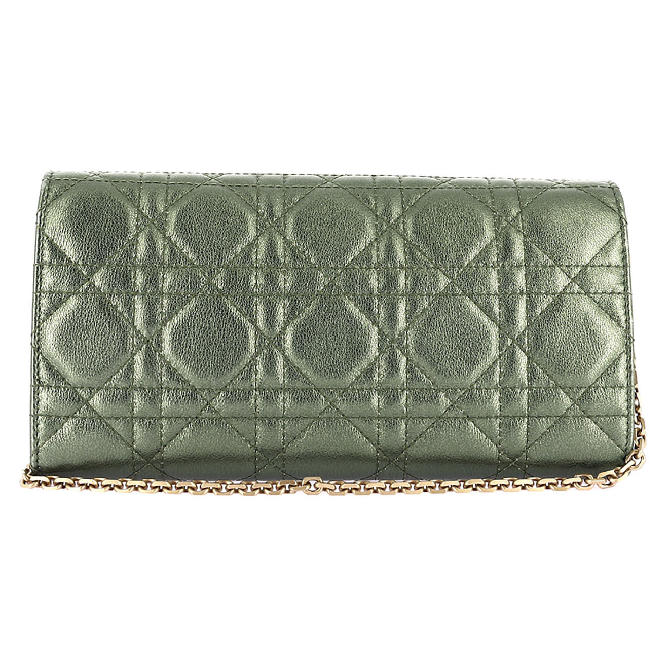 Dior Sac à bandoulière Lady Wallet on chain en Cuir irisé kaki irrisé - Très bon état - L.21 cm