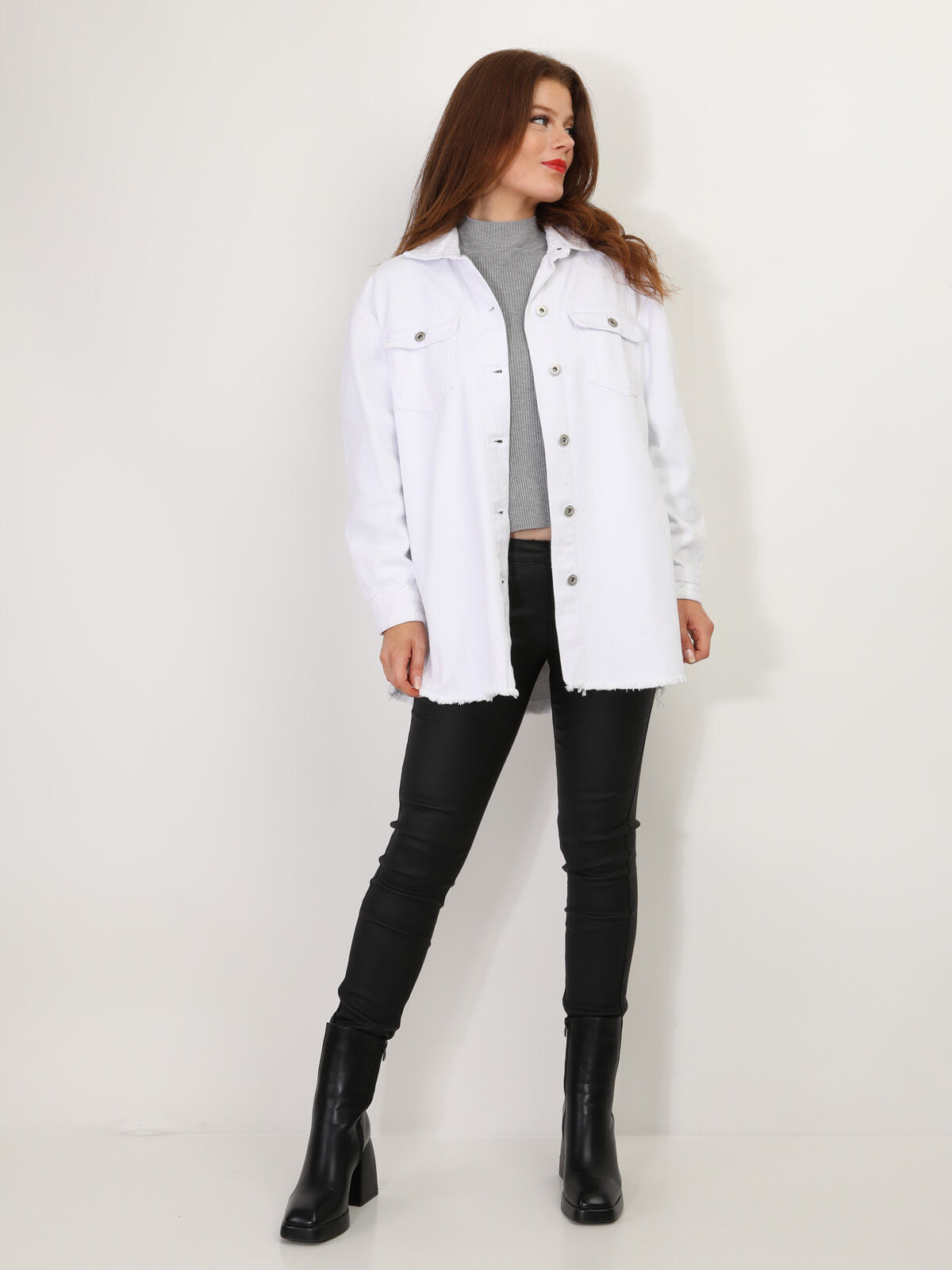 Surchemise oversize en denim- Blanc