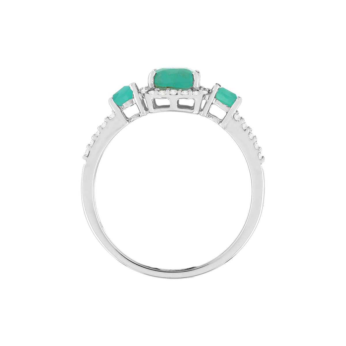 Bague or blanc 750 émeraudes diamants