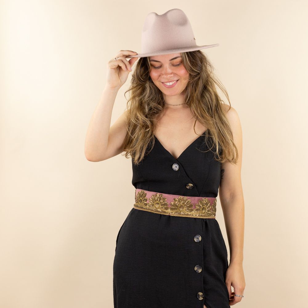 Moonrise velvet riem Helia roze - brons pailletten