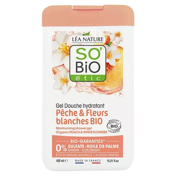 So'Bio Étic Gel de Banho Hidratante Orgânico com Pêssego e Flor Branca 450ml