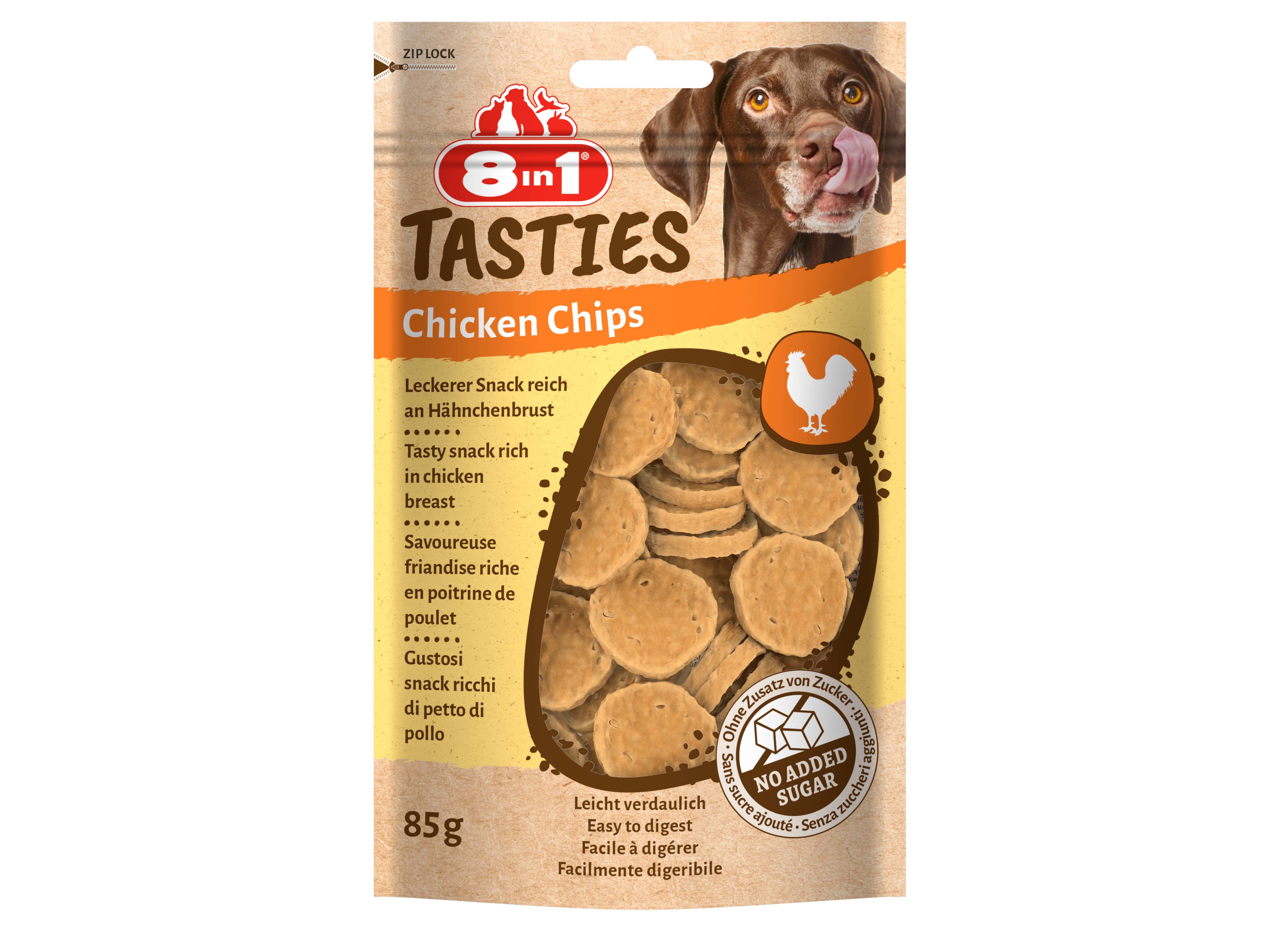 SNACKS CÃO 8IN1 CHICKEN CHIPS 85G