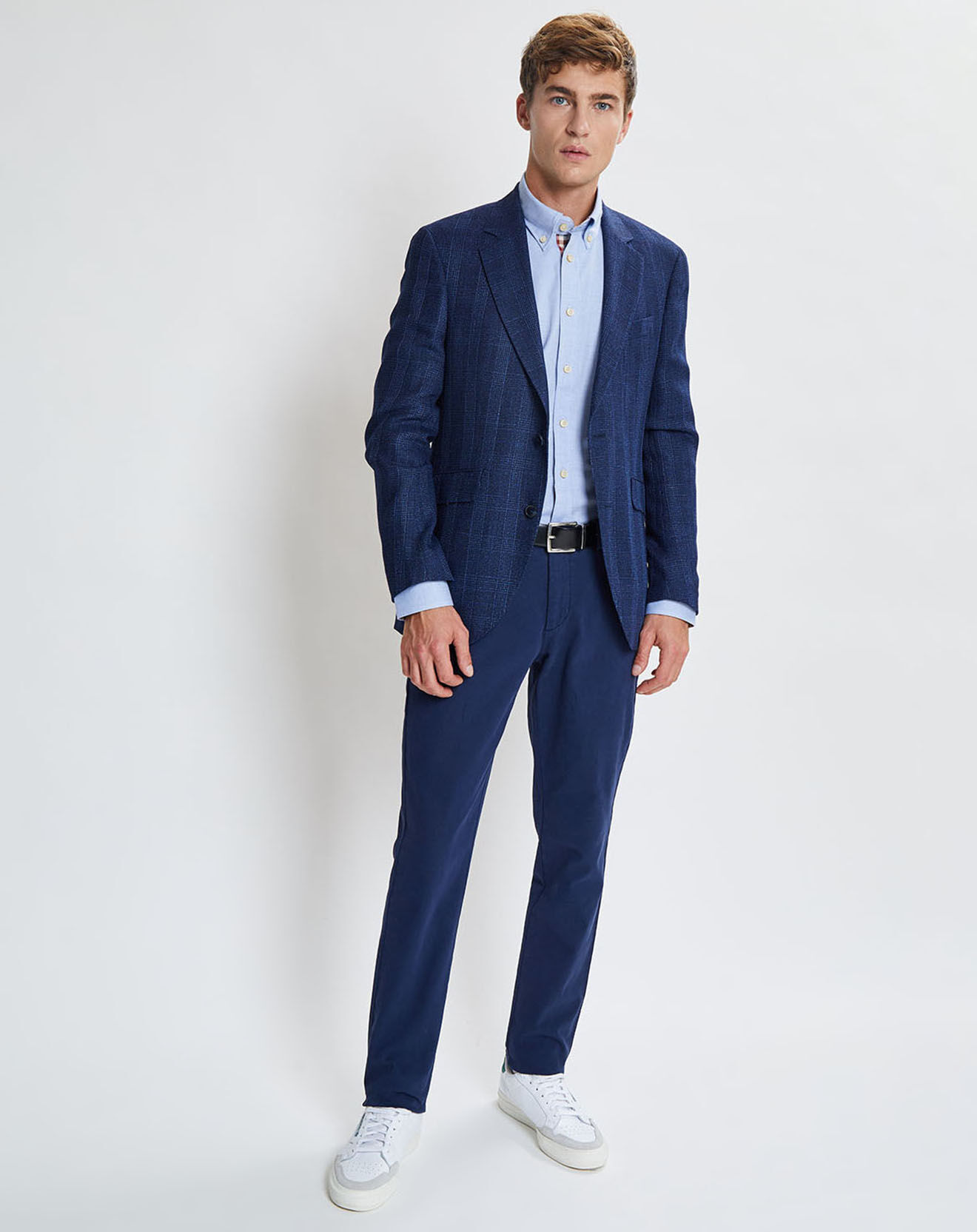 Hackett London Veste en Laine & Lin mélangés Light Prince de Galles bleu foncé
