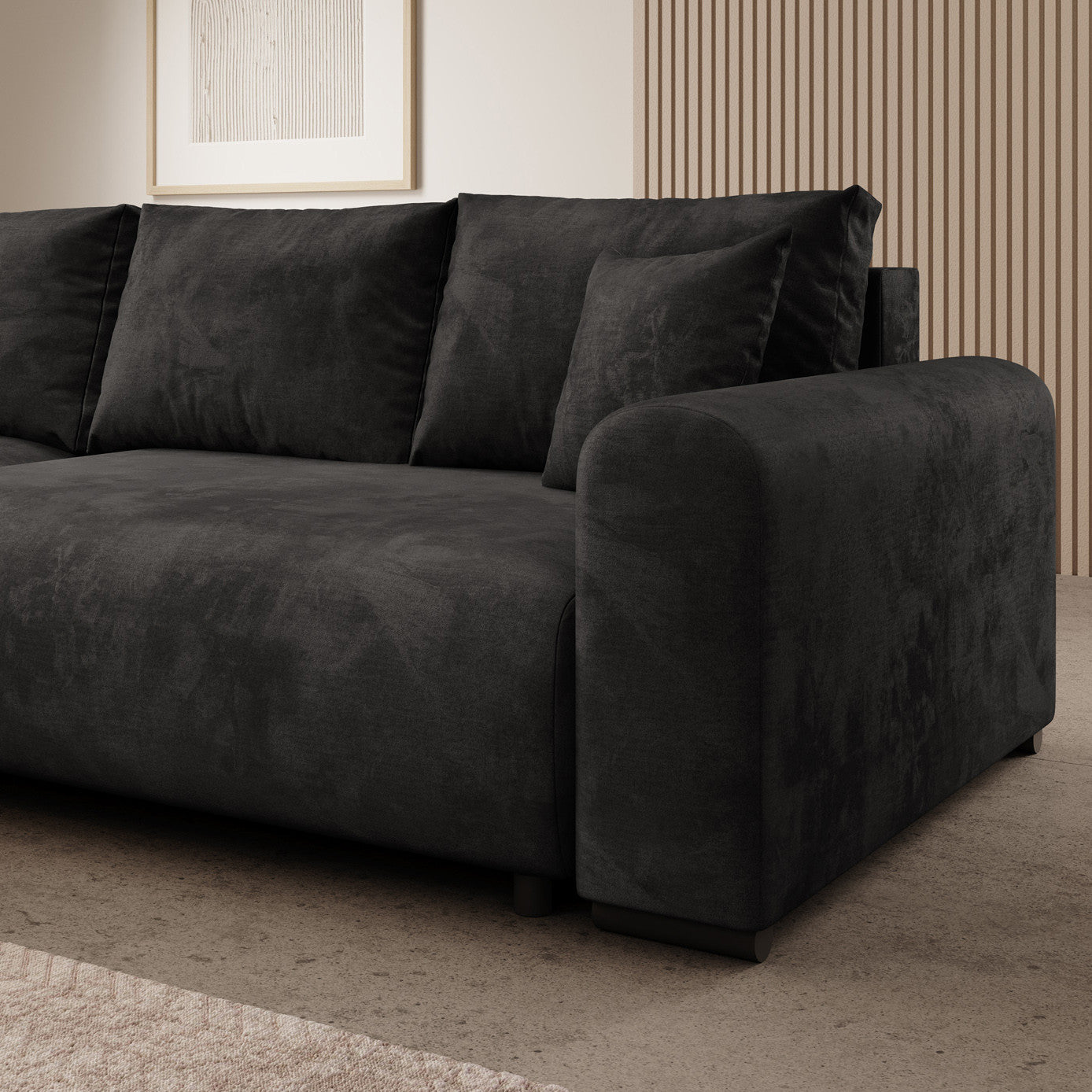 Mindin - Hoekbank 3-zits met chaise longue - Velvet zwart - Universeel