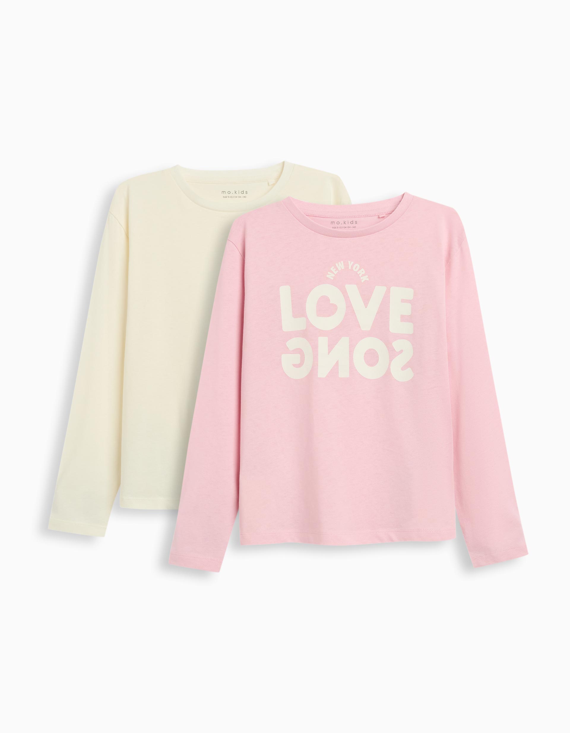 Pack 2 T-shirts de Manga Comprida, Menina, Rosa Claro