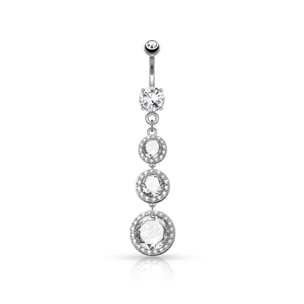 (10mm) 316L Chirurgenstahl Bauchnabelpiercing Gewindeverschluss Drei Strass Kreise - Silber