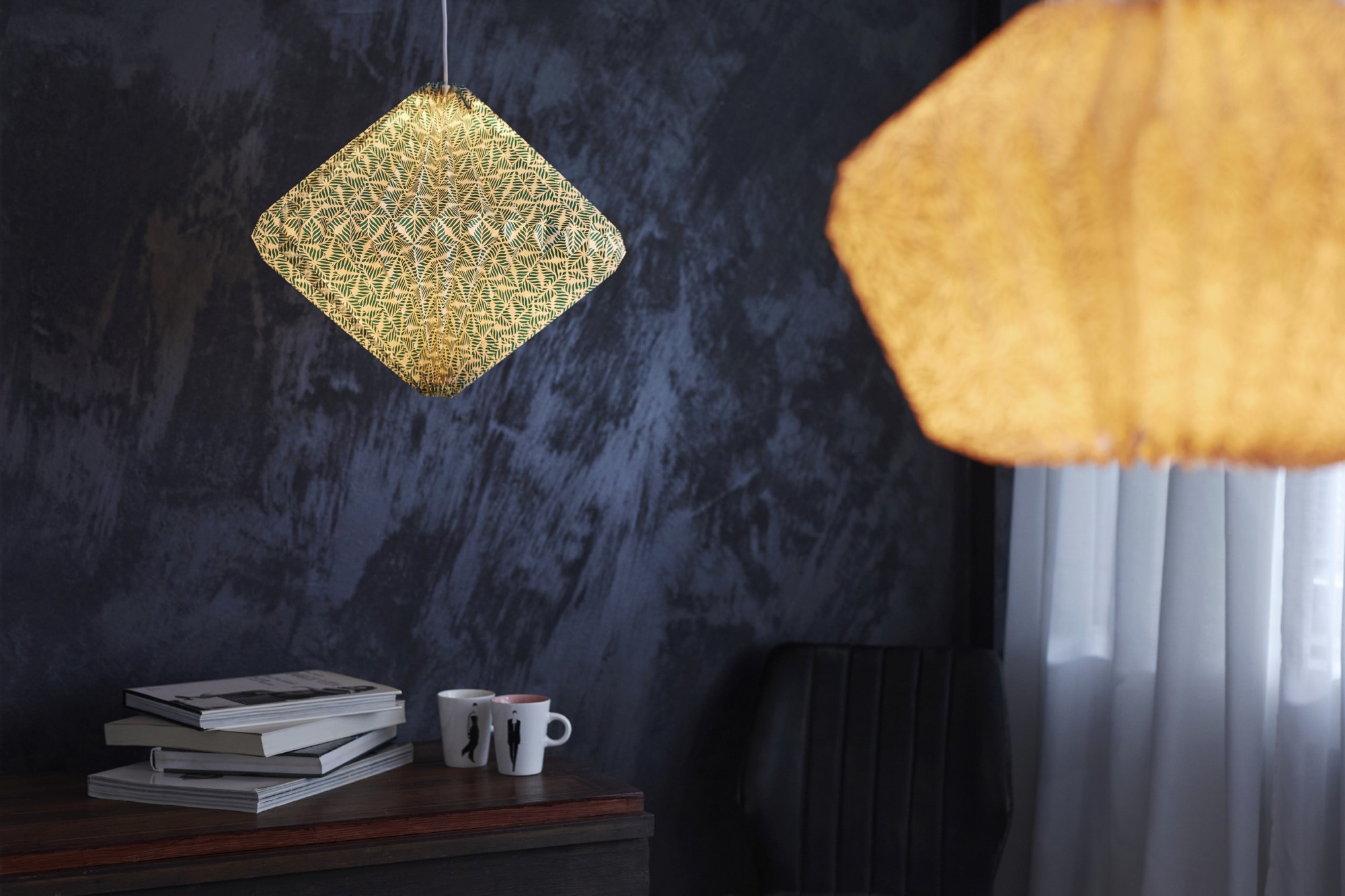 Papierlampe, türkis, weiß, Ø 52 cm, H 38 cm von fischer's lagerhaus
