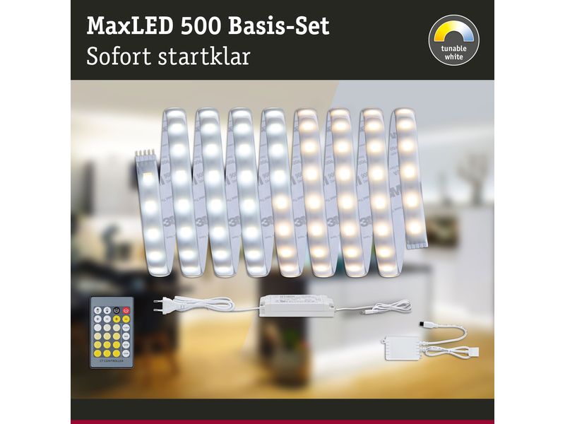 Paulmann LED-Stripe MaxLED 500 Tunable White, 3 m Basisset Beschichteter LED-Streifen mit variabler Farbtemperatur, kürzbar
